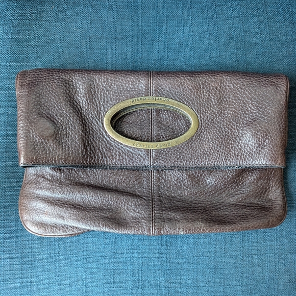 Charles David Brown Leather Foldover Clutch - Picture 1 of 3